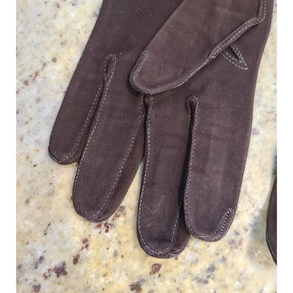 Vintage Womens Size M 6 3/4 Brown Suede Leather Formal 10.5